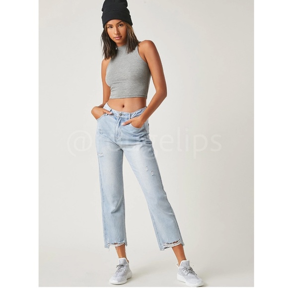 High Neck Grey Crop Tank Top - Picture 5 of 7